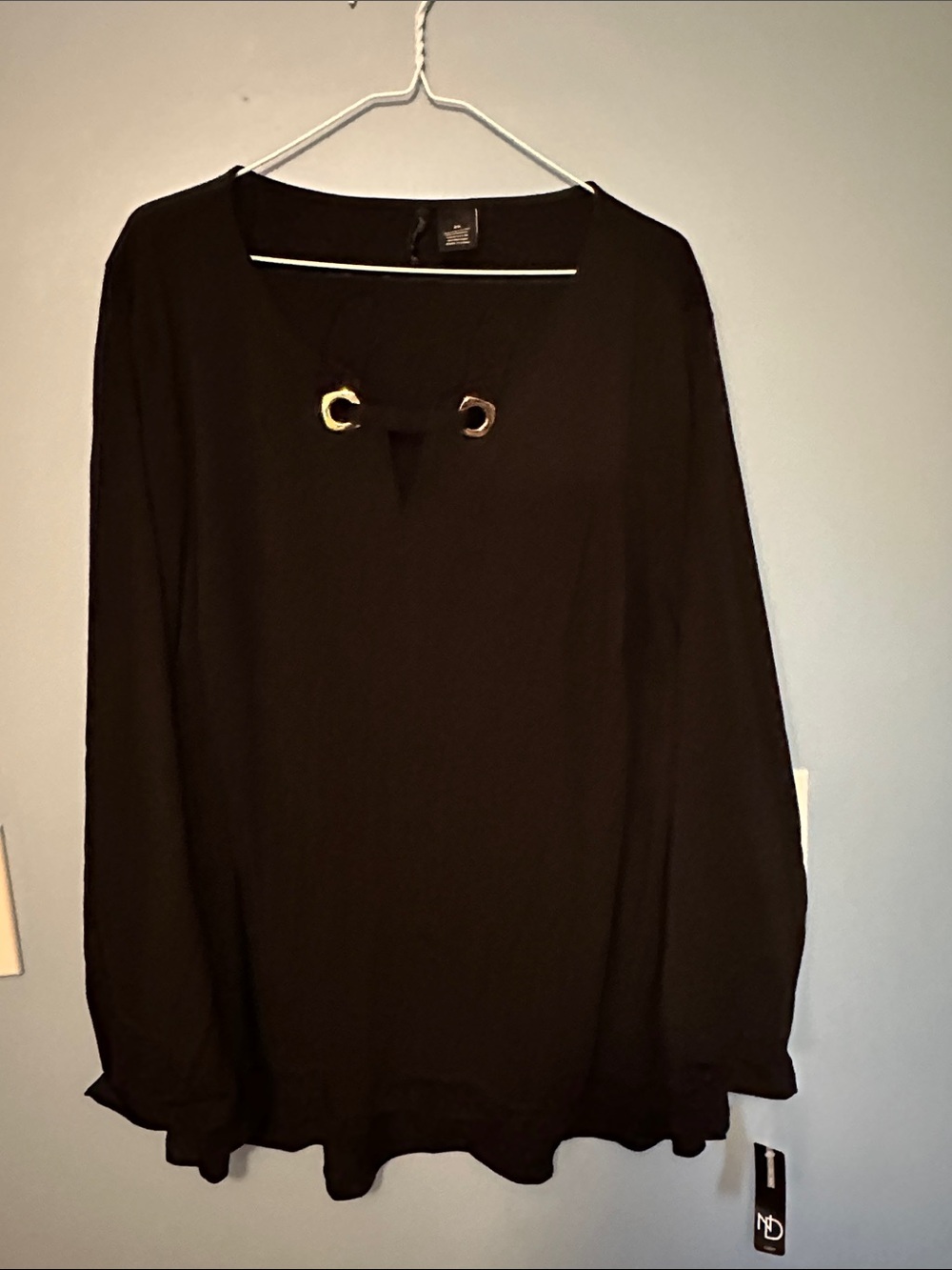 Women’s Black Long-Sleeve Top with Grommet Detail